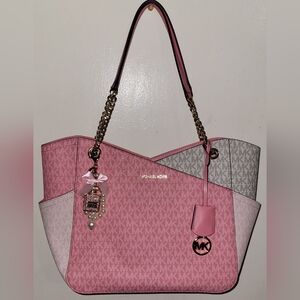 Michael Kors Jet Set Travel Large Chained Tote Bag In Pink Tea Rose New W/Flaw